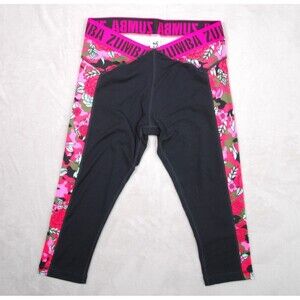 ZUMBA Wear V-Cut Capri Women's Leggings Large Black Pink Camo Slimming